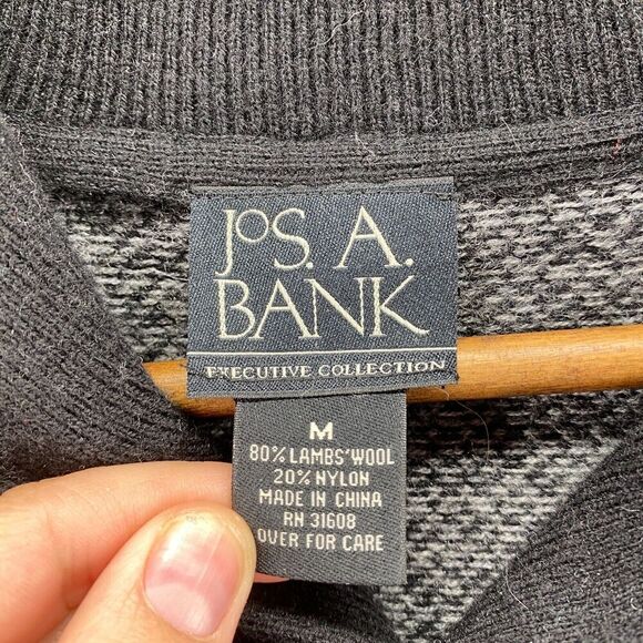 Jos. A. Bank Sweater Pullover Men M Medium Gray Collared Knit Wool Long Sleeve - Picture 5 of 8